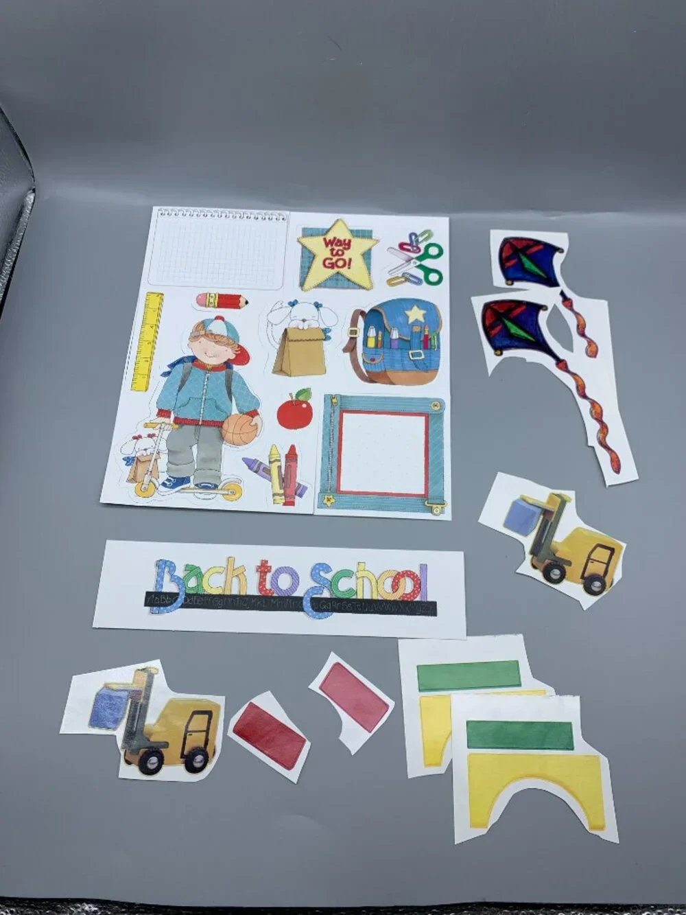 Assorted School Themed Scrapbook Paper and Pop-Out Shapes and Stickers